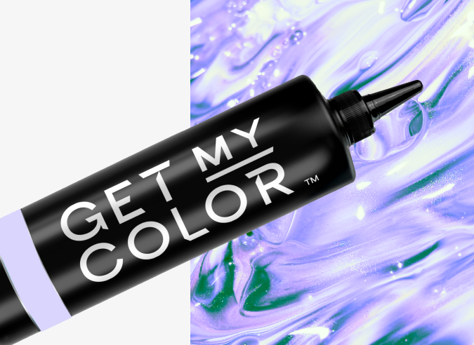 A black bulk tube of gel polish from Get My Color, set against a white background.